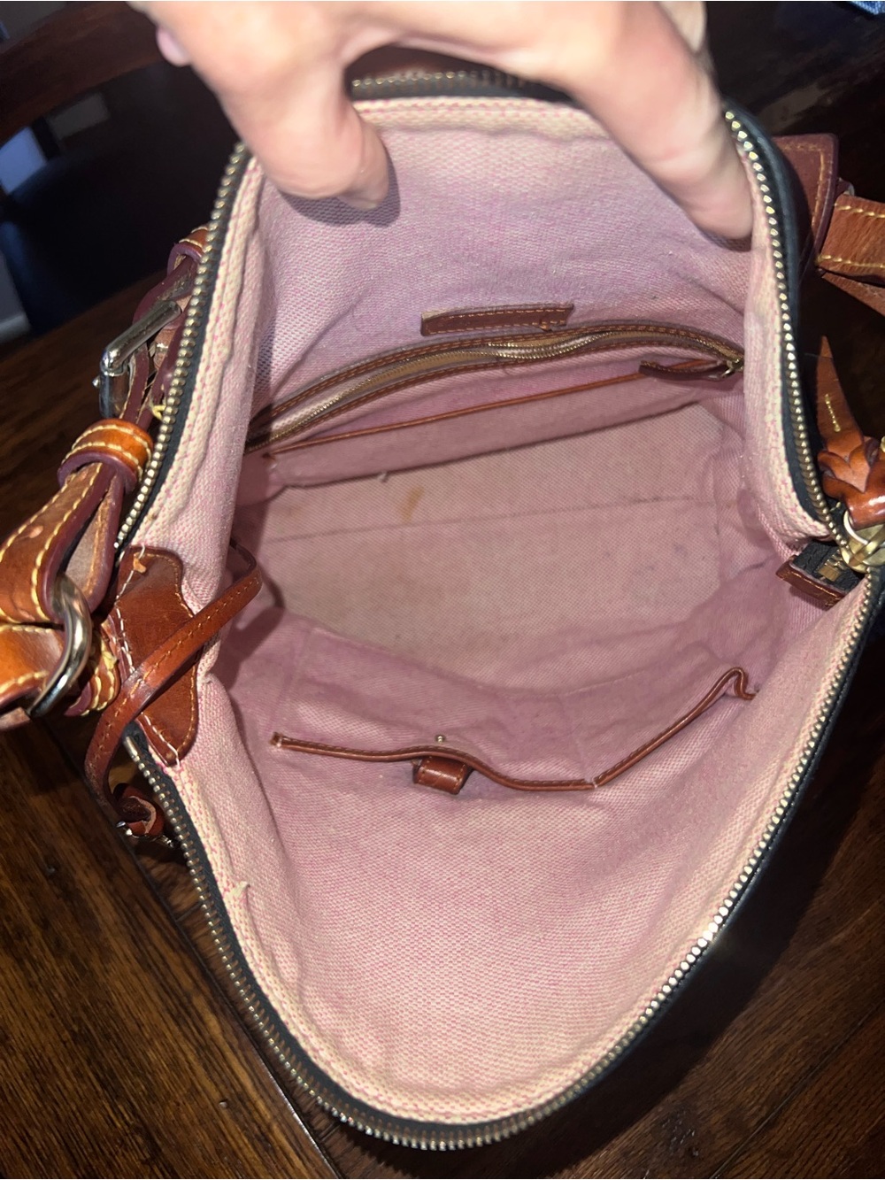 Dooney & Bourke Black large Dillen Leather Hobo Bag with Brown Strap - Picture 4 of 10